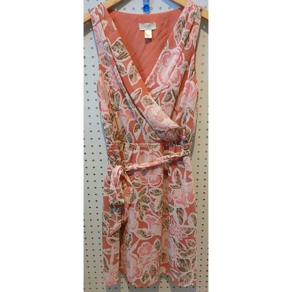 Ann Taylor Loft Dress XS Sleeveless Floral Summer Spring Stretch Tie Vneck Sheer - Picture 1 of 4